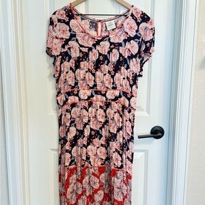 Knox Rose Pink and Navy Floral Midi Dress